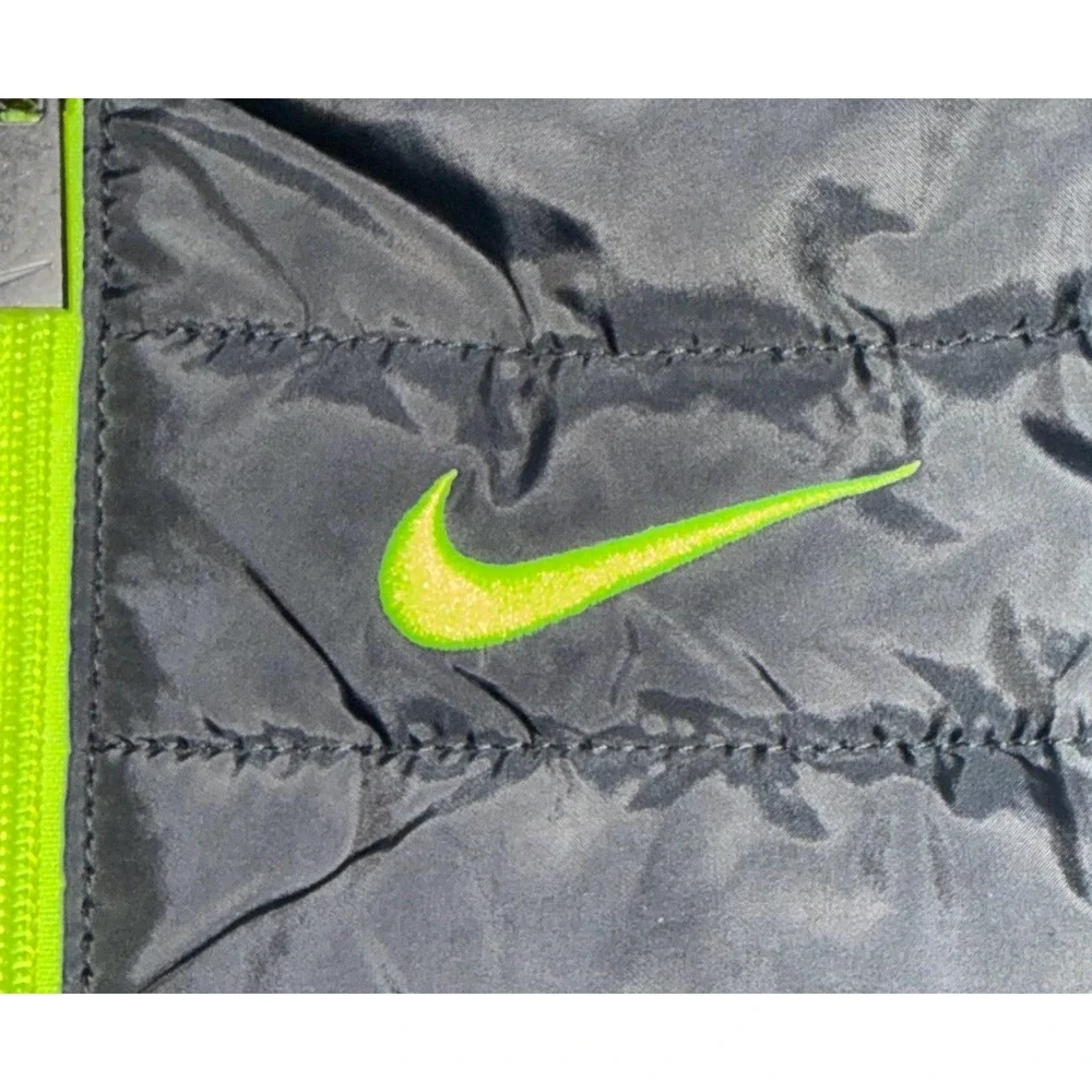 Nike Puffer Jacket Kids 2T Black Neon Green Just Do It Hooded Coat